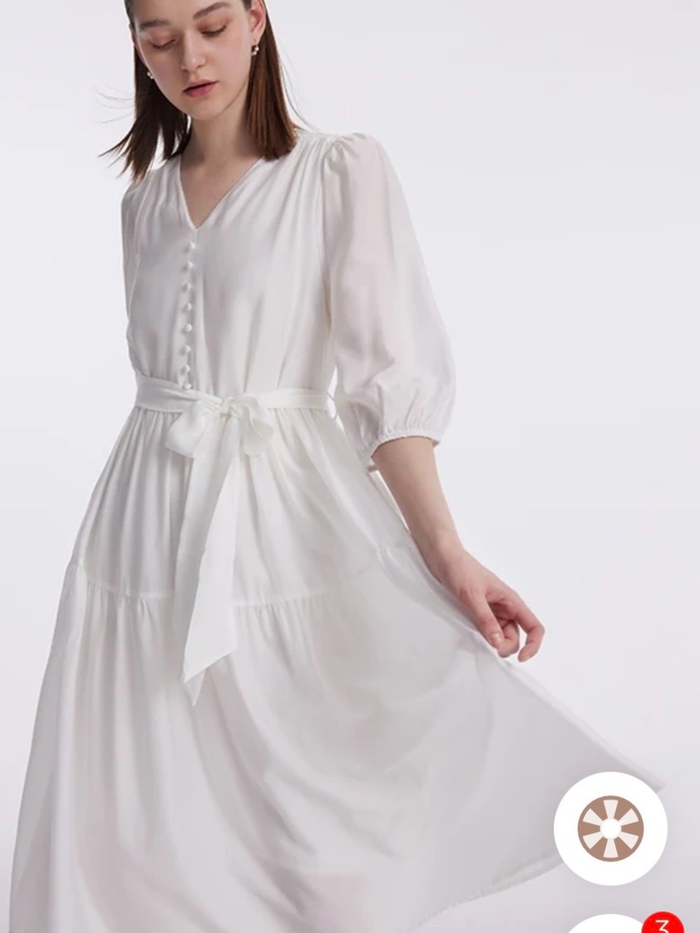 White V-Neck Tiered Midi Dress with Waist Tie